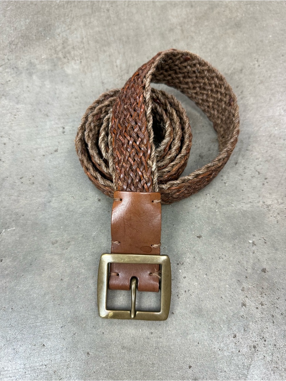 John Varvatos braided leather and linen brass buckle belt